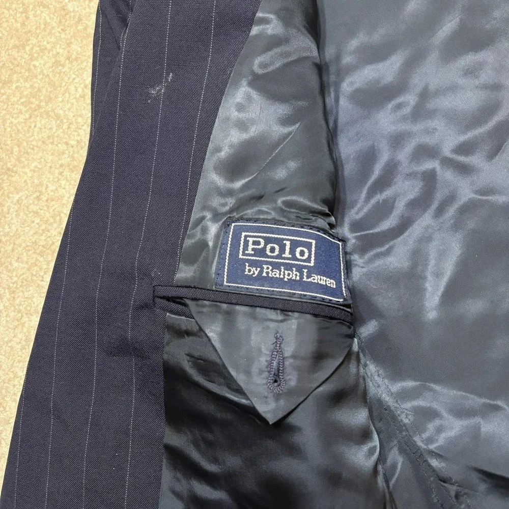 Vtg Polo By Ralph Lauren Blazer Mens 42‎ Blue Wool Pinstripe USA Sport Coat 80s